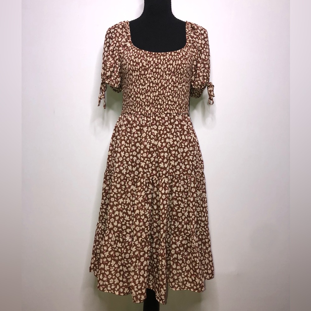 Blu Pepper Brown Floral Midi Medium Dress
